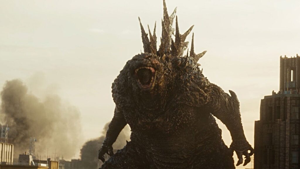 Godzilla Terrorizes a city in Godzilla Minus One