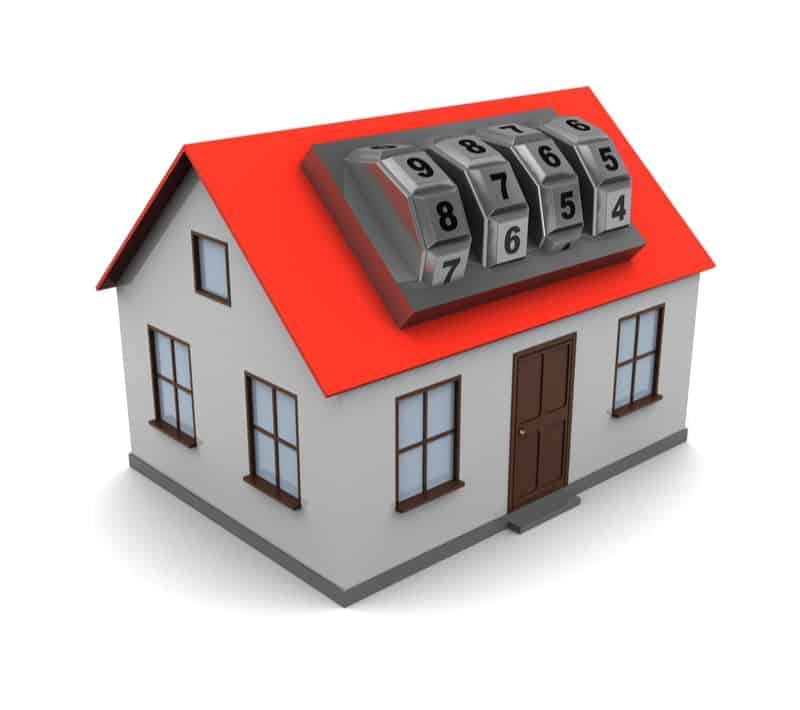 House Hacking - animated image of a house with a number code lock on roof