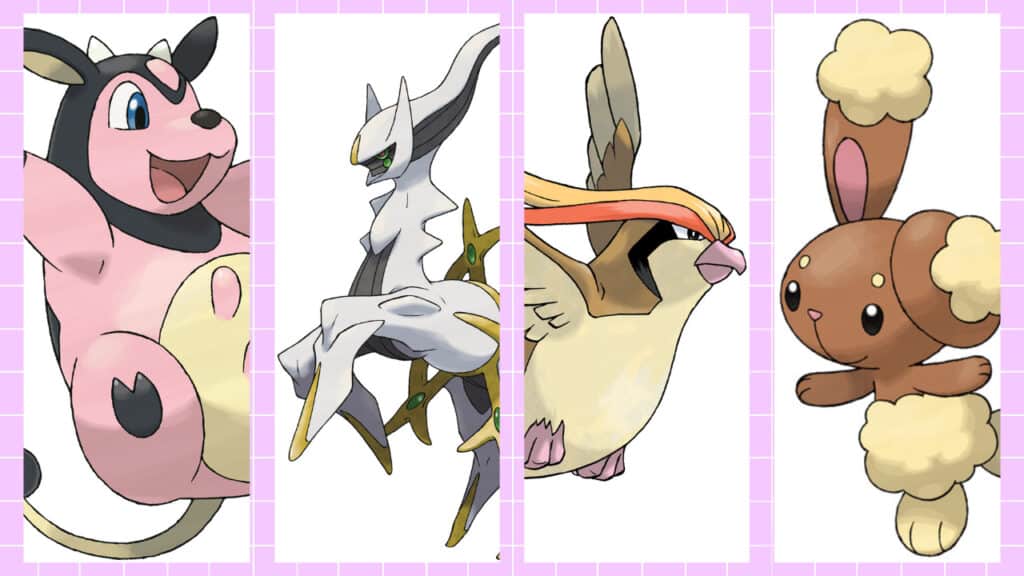 Miltank, Arceus, Pidgeot, and Buneary representing some of the best normal type Pokemon Best Normal Pokémon