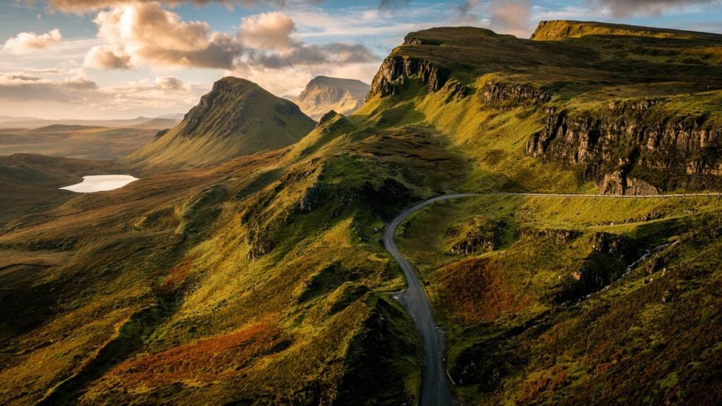 Beautiful dramatic view of the Quiraing at sunrise in Scotland.