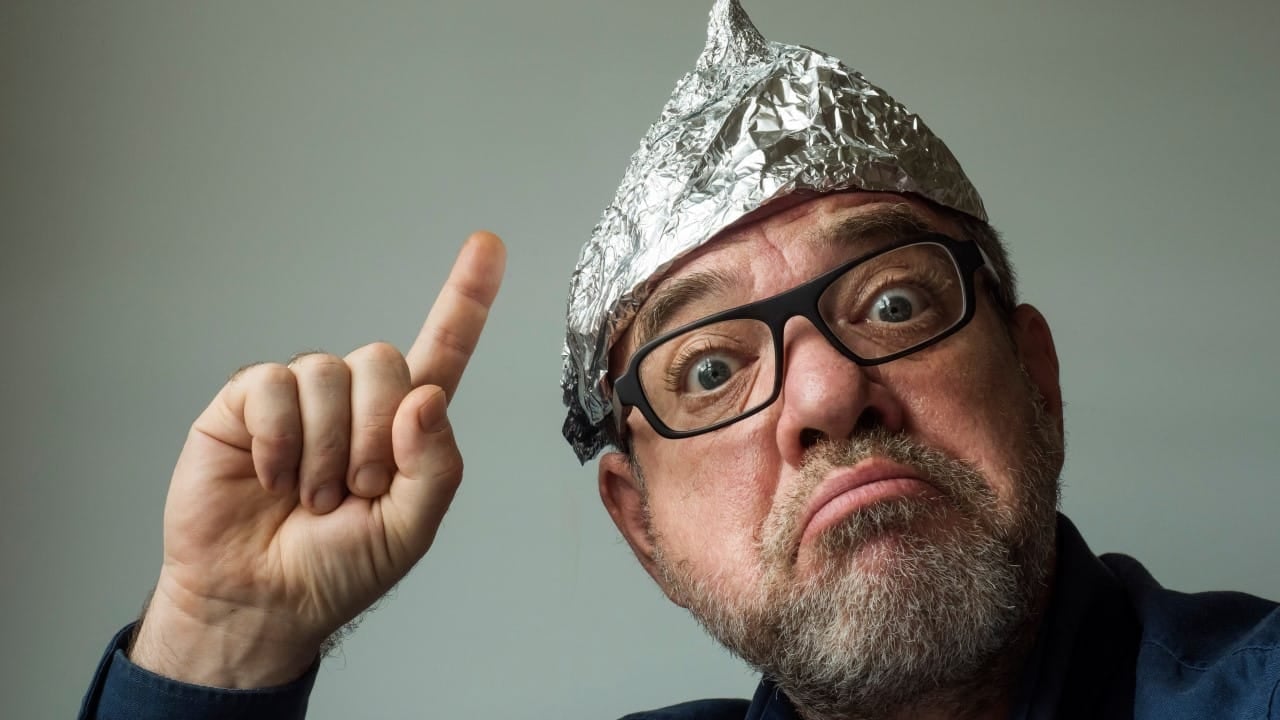 Strange,Stupid,Man,Conspiracy,Theorist,In,Protective,Foil,Cap.,Fake